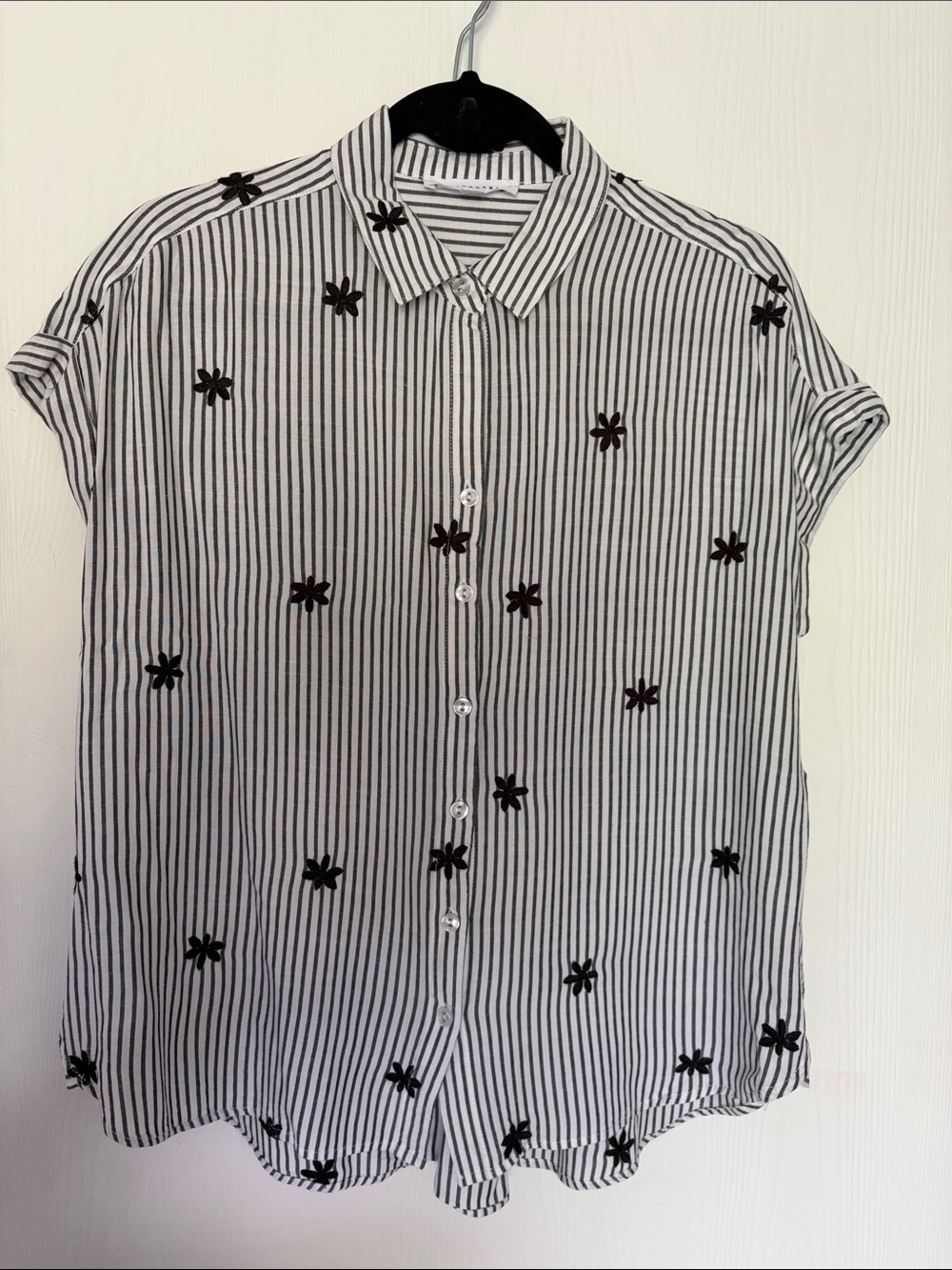 Jane and Delancey Black & White Striped Top with Floral Accents